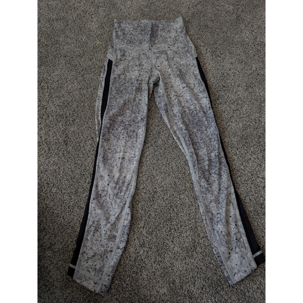 Lululemon High Rise Speckled Granite Print Mesh Panel Leggings Grey Black 4